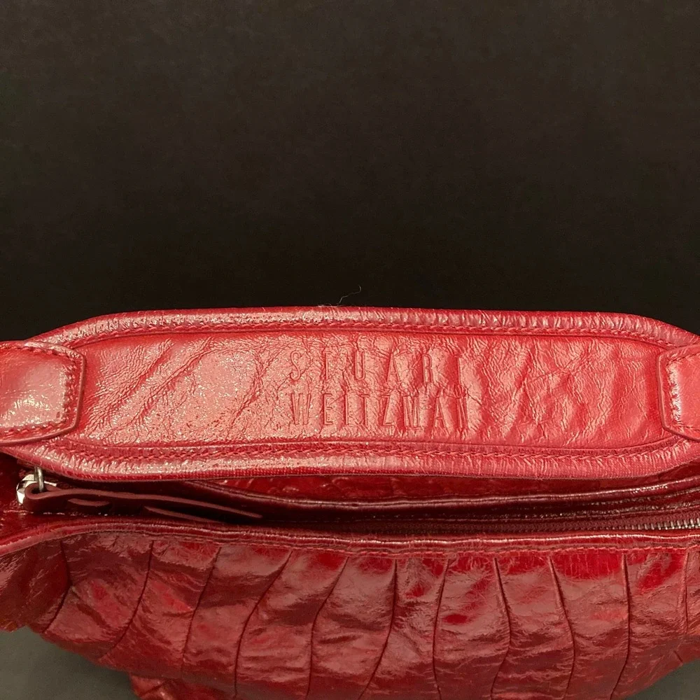 Stuart Weitzman Cala Medium‎ Bucket Bag Purse Claret Red Glass Patent Leather